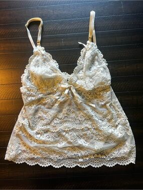 Blush Ivory Lace Tank Chemise - Delicate Floral Bralette Top